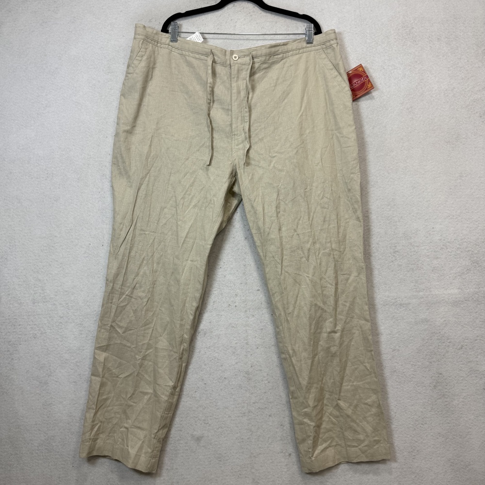 Havanera Co. Pants Mens 2XL Beige Linen Rayon Drawstring Elastic Waist Casual